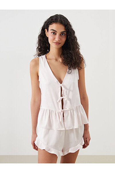 LC Waikiki Ozmarka New Season V-Neck Satin Women's Shorts Pajama Set