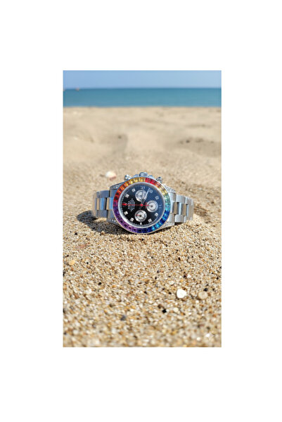 LAOBANX Luxury Rainbow Diamond Chronograph Stainless Steel Watch