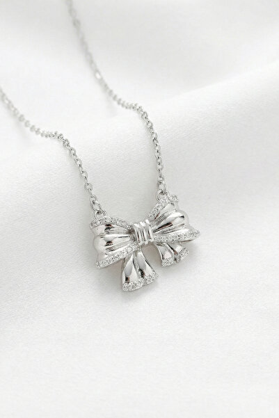 özgül takı ve tasarım Bow Model Zircon Stone Silver Color Stainless Steel Wom...