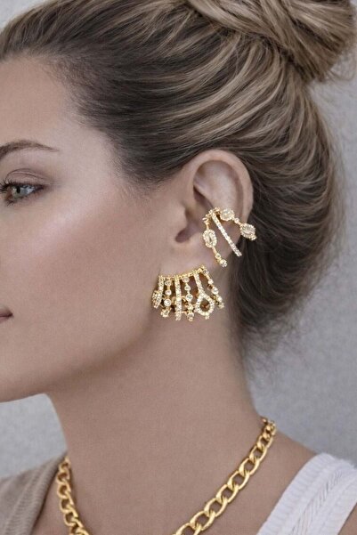 Sense of Atelier Aurel Empire Gold Stone Multiple Statement Earrings-Gold