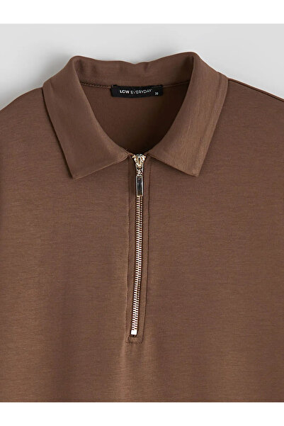 LC Waikiki Beige polo collar soft touch dress