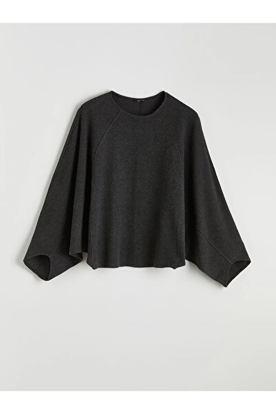 LC Waikiki Anthracite Crew Neck Oversize Blouse