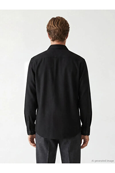 LC Waikiki Black Slim Fit Long Sleeve Men's Textured Shirt