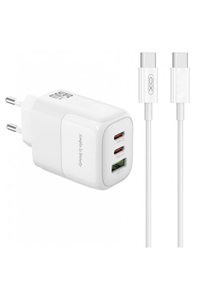 XO Design USB-C Cable Charger L139, 65W, 4.5A, 1 x USB-A - 2 x USB-C, White