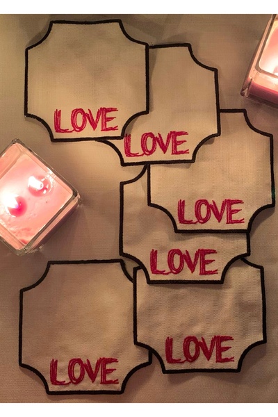 Mora Tekstil Invitation Napkin, Love Embroidered Presentation Napkin, Coffee ...