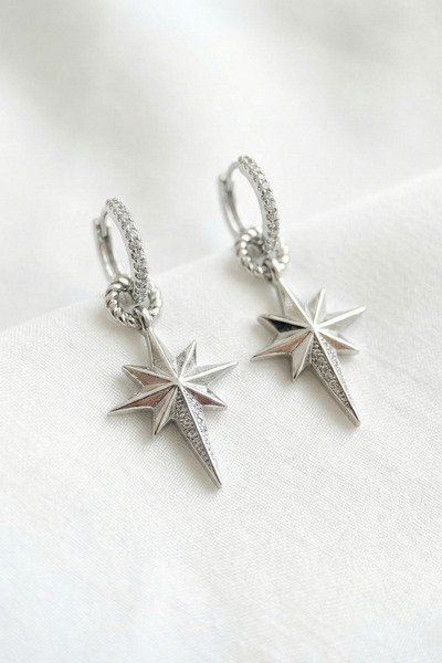 özgül takı ve tasarım North Star Model Dangle Zircon Stone Stainless Steel Si...