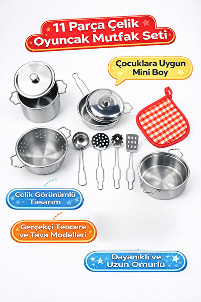 a v d a 11 Parça Çelik Tencere Tava Oyuncak Seti | Mutfak Oyun Seti | Gerçekç...