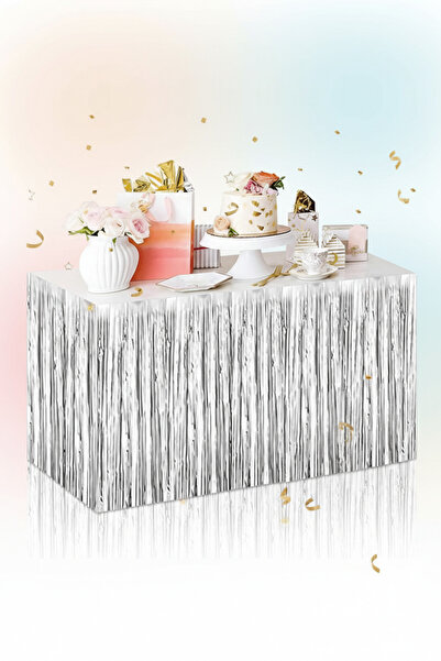 Umamiçe Silver Metallic Party Table Skirt Table Decoration