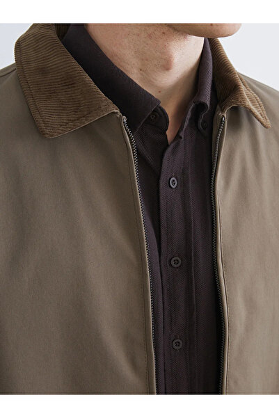 LC Waikiki Beige Standard Fit Velvet Collar Men's Coat