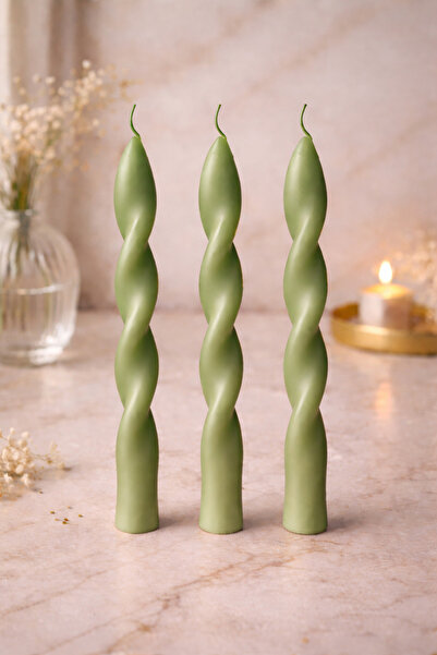 Bead 3’lü Dekoratif Burgu Şamdan Mum Seti – El Yapımı Spiral Şamdan Mum – Mod...