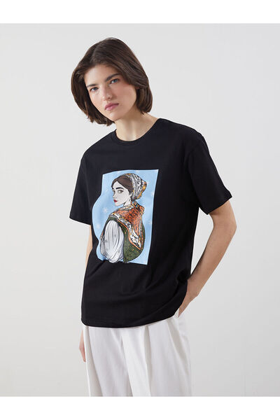 LC Waikiki Γυναικείο μπλουζάκι Özmarka New Season με στάμπα και λαιμόκοψη ποδ...