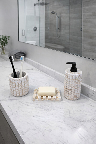 Zigzag Home Διακοσμητικό σετ μπάνιου 3 τεμαχίων με ριγέ μοντέλο με μαρμάρινο ...