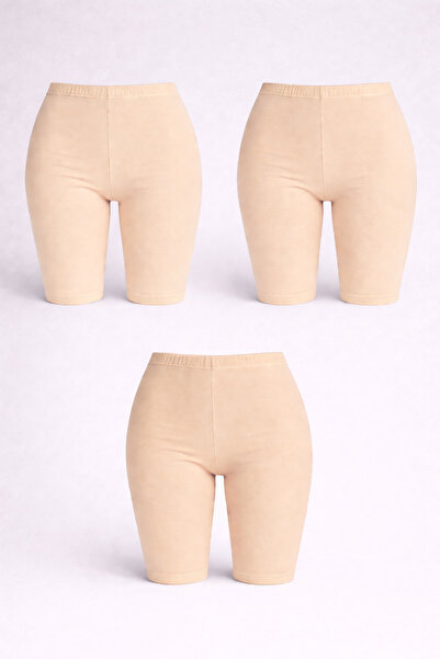 SİWELLİ Ten, 3LÜ PAKET, Pamuk, Diz Üstü, Likralı, Şort, Astar Tayt