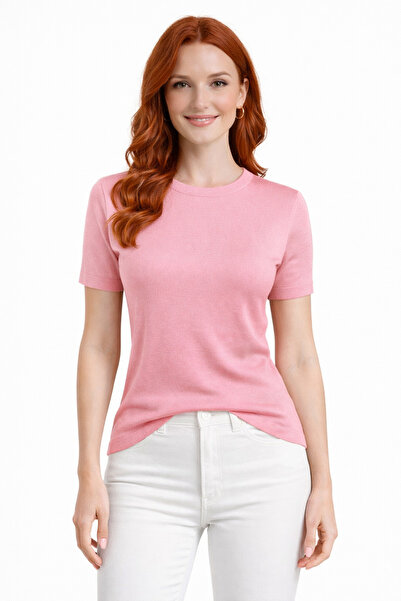 Neden Tekstil Crew Neck Short Sleeve Fine Textured Knit Sweater