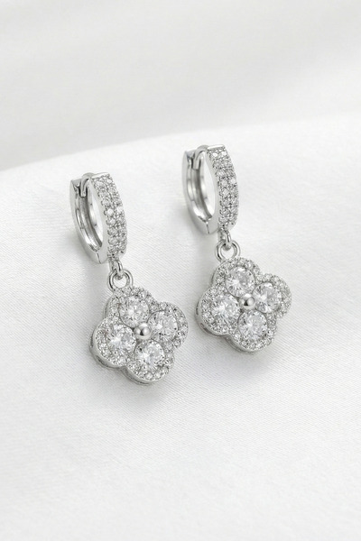 özgül takı ve tasarım Zircon Stone Clover Model Silver Color Stainless Steel ...