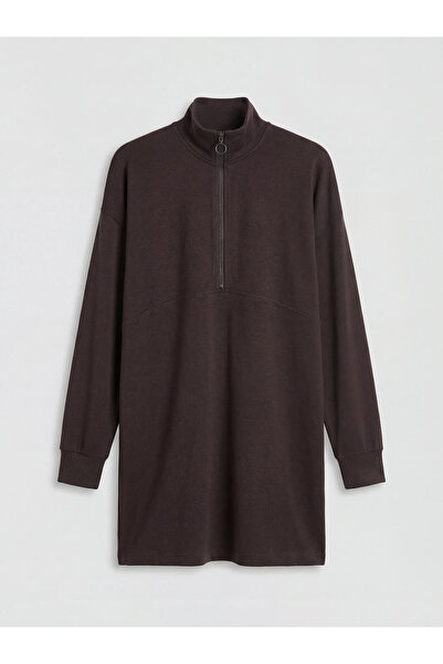 LC Waikiki Brown Mock Neck soft touch women's sweatshirt tunic