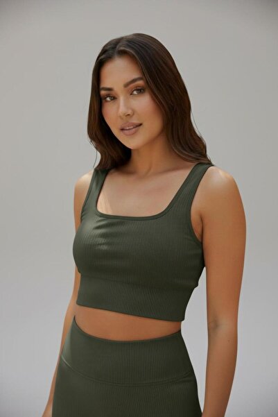 Peakform Seamless Thick Strap Ribbed Crop Bustier with Removable Pads