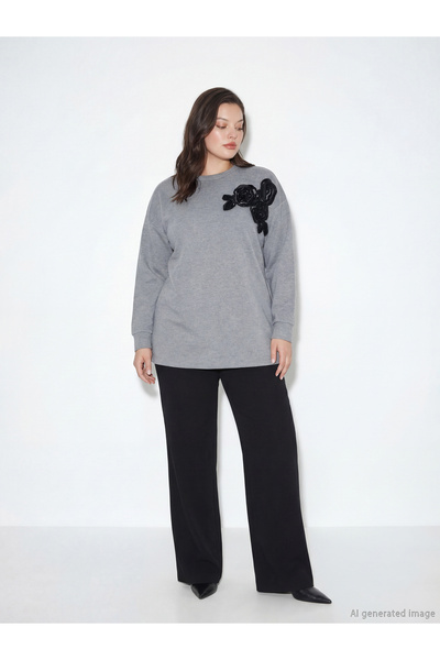 LC Waikiki I Floral Appliqué Loose Fit Women's Sweatshirt Tunic from Freezen ...