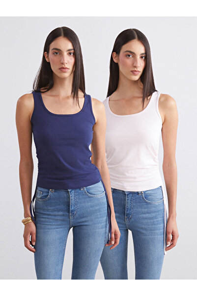 LC Waikiki Pink Square Neck Gathered Women's Tank Top 2-Pack