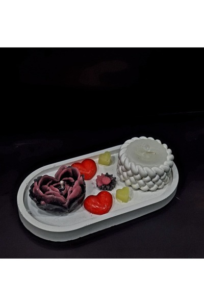 Ütopya Hediyelik Tasarım El yapımı oval tabak içinde örglü mumluk ve çeşitli ...