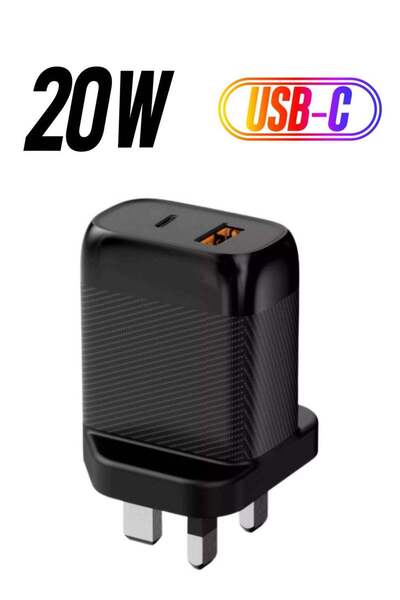 Bastec شاحن جداري سريع بمنفذين (PD + USB) للشحن السريع، بقوة 20 واط، موديل BC...