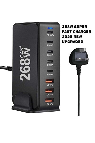 Shopi شاحن سريع متعدد المنافذ USB-C بقدرة 268 واط مع محطة شحن بثمانية منافذ -...