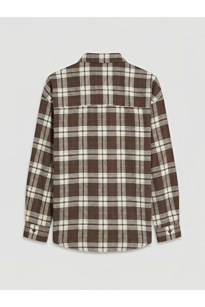 LC Waikiki Brown Plaid Oversize Women's Shirt