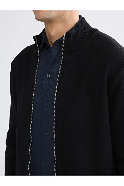 LC Waikiki Black Standard Fit Stand Collar Men's Knitwear Cardigan