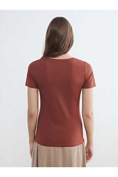 LC Waikiki Brown V-Neck Women's T-Shirt