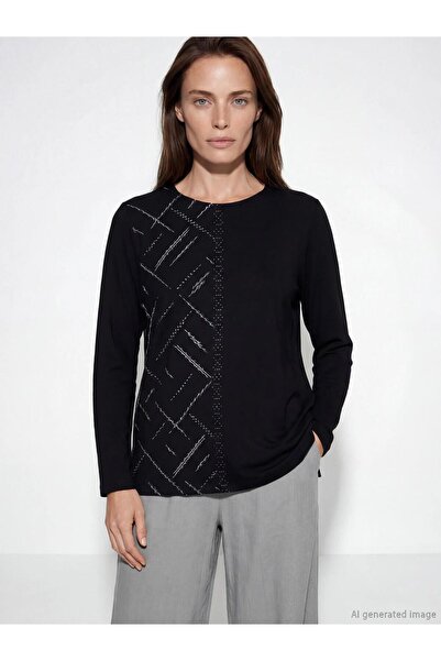 LC Waikiki Black Crew Neck Blouse with Stones (S6)