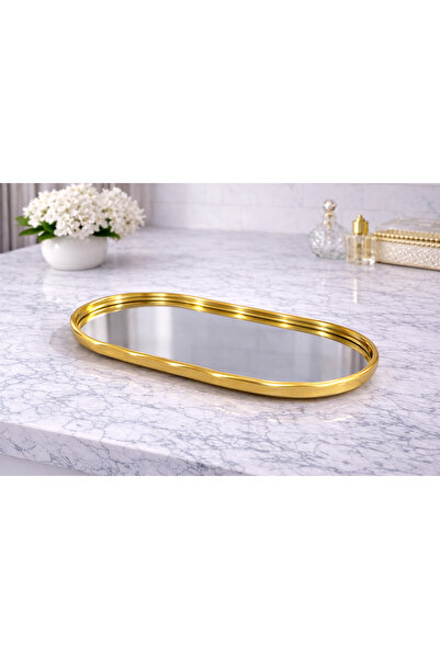 eviko Aynalı Gold Sunum Servis Tepsisi Tepsi Dekoratif Ayna OVAL