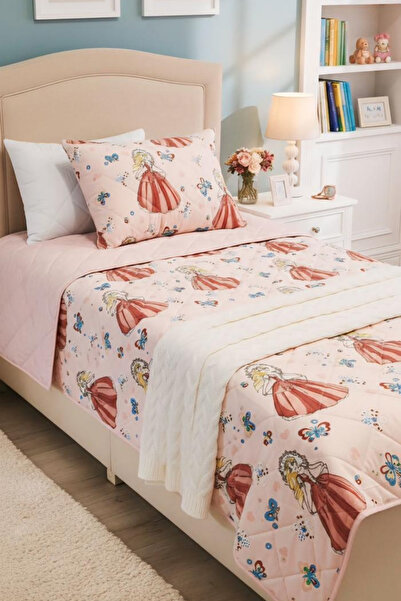 incila home Tek Kişilik Çok Amaçlı Barbie Desenli Kapitoneli Pike Takımı