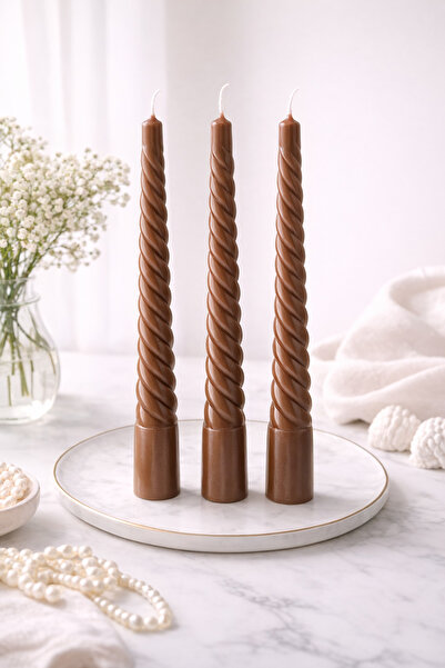 Bead 3'lü Dekoratif Burgulu Uzun Şamdan Mum Seti – Spiral Dekoratif Sofra & M...