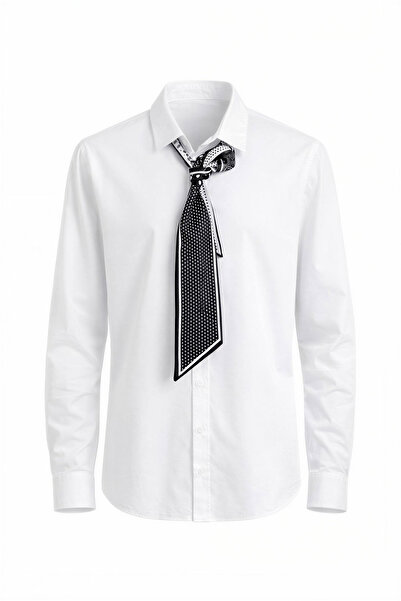 Miss Poem Women's White 100% Cotton Shirt with Scarf