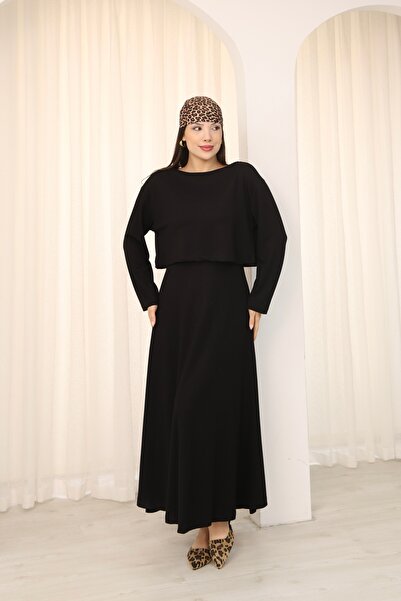 İgnites Black Blouse Dress Double Modal Set