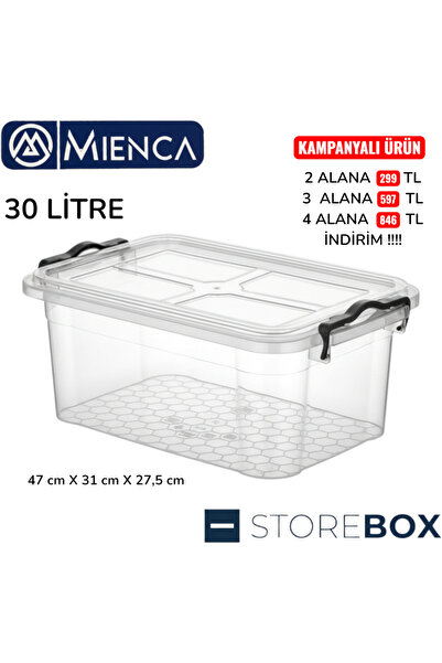 MIENCA حاوية تخزين سعة 30 لتر مع غطاء، صندوق تخزين بلاستيكي متين قابل للتكديس...