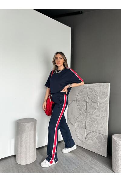 Zerrincan Giyim Lacivert File Şeritli Çıtçıtlı Premium Takım