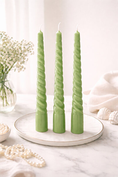 Bead 3'lü Dekoratif Burgulu Uzun Şamdan Mum Seti – Spiral Dekoratif Sofra & M...