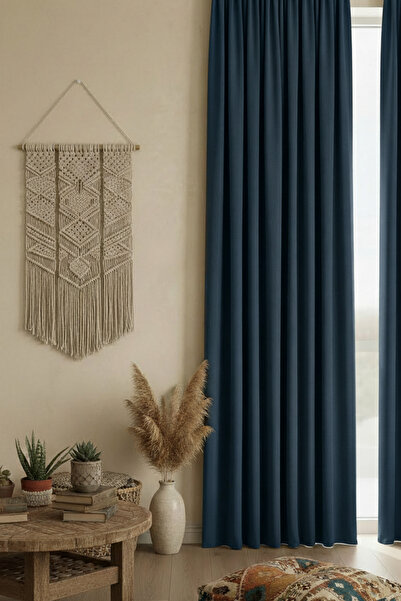 Dokuar Kadife Dokulu Premium Büzgü Ekstraforlu Prusya Mavisi Düz Polyester Fo...