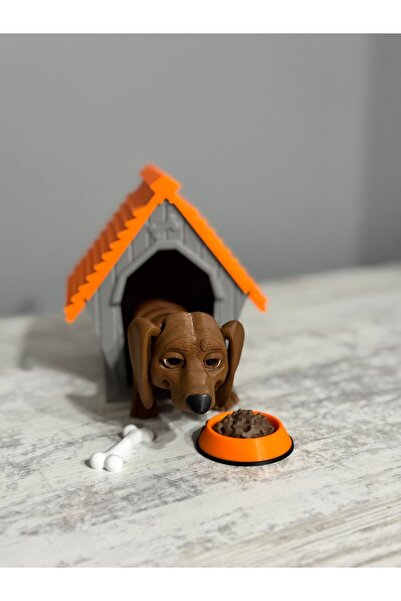 TRİDEON 3D Dachshund Sausage Dog Breed, Kennel and Food Bowl Set