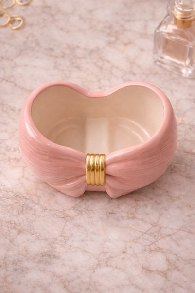 Sabletscrafts Powder Pink Gold Bow Makeup Brush Holder |   Decorative Desktop Organizer