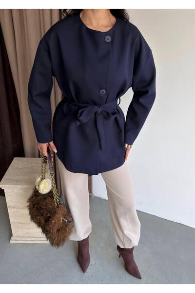 Ekim Store Belted Crew Neck Blazer Jacket