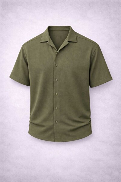 threeoff Premium Slim Fit Ayrobin Linen Short Sleeve Men's Shirt