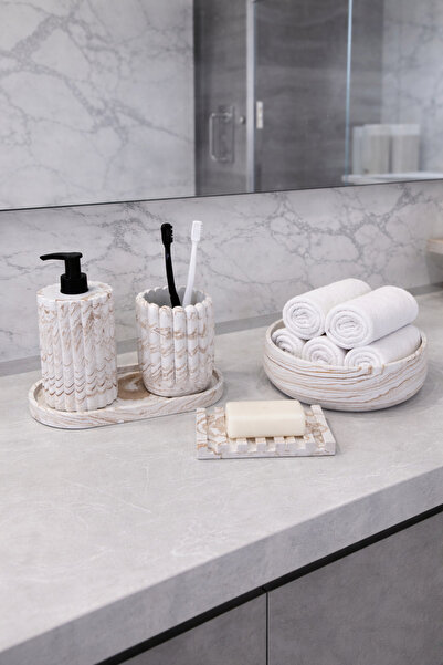 Zigzag Home Διακοσμητικό σετ μπάνιου 5 τεμαχίων με ριγέ μαρμάρινο σχέδιο, δίσ...