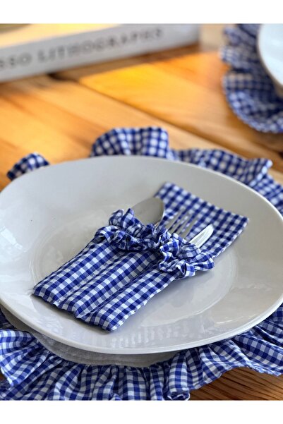 KaiAtelier 2Li Sea Linen Fabric 3-Compartment Spoon Holder with Ruffle Detail...