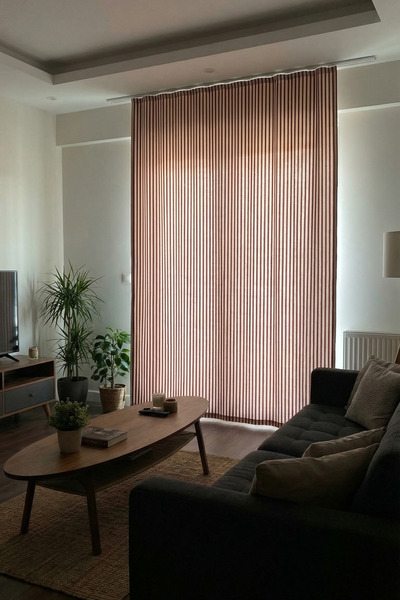 Kayasoft Bordo Çizgili Pamuk Keten Pilesiz Fon Perde – Kornişe Uygun, Banyo S...