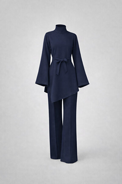 Tarzım Tuba Kuşaklı Modern Kesim Esnek Scuba Pantolon Tunik Set