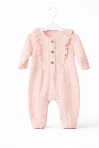 AURAKİDS MÜSLİN PUDRA PEMBESİ KIZ BEBEK TULUM