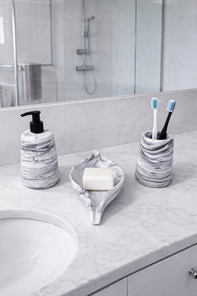 Zigzag Home Διακοσμητικό σετ μπάνιου 3 τεμαχίων με οβάλ μοτίβο από μάρμαρο, θ...