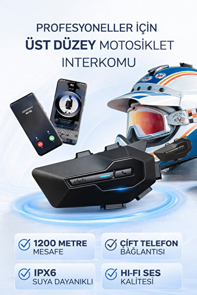 MOTORİDERS Maxto X2 Profesyonel Motosiklet İntercom Bluetooth 5.0 – 1200m Çif...